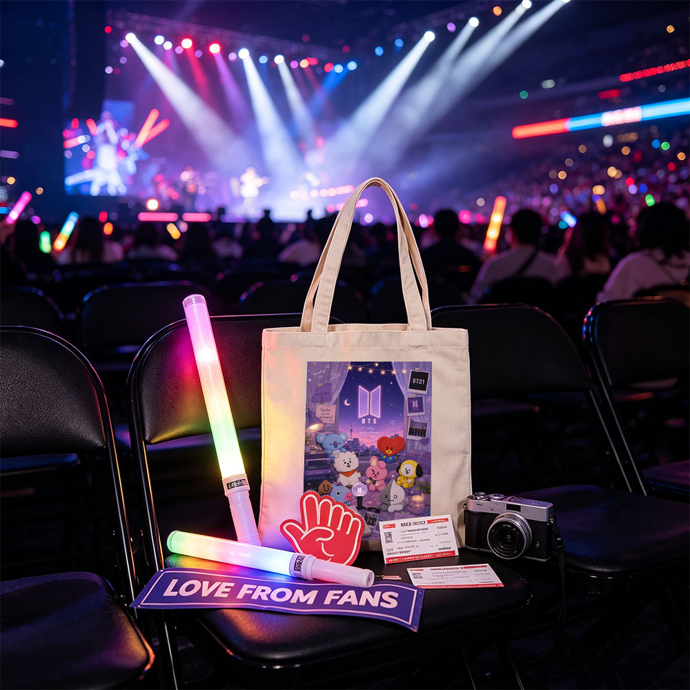BTS BT21 Characters in a Cozy Room with City View and Dreamy Night Sky Decor - Canvas tote bags
