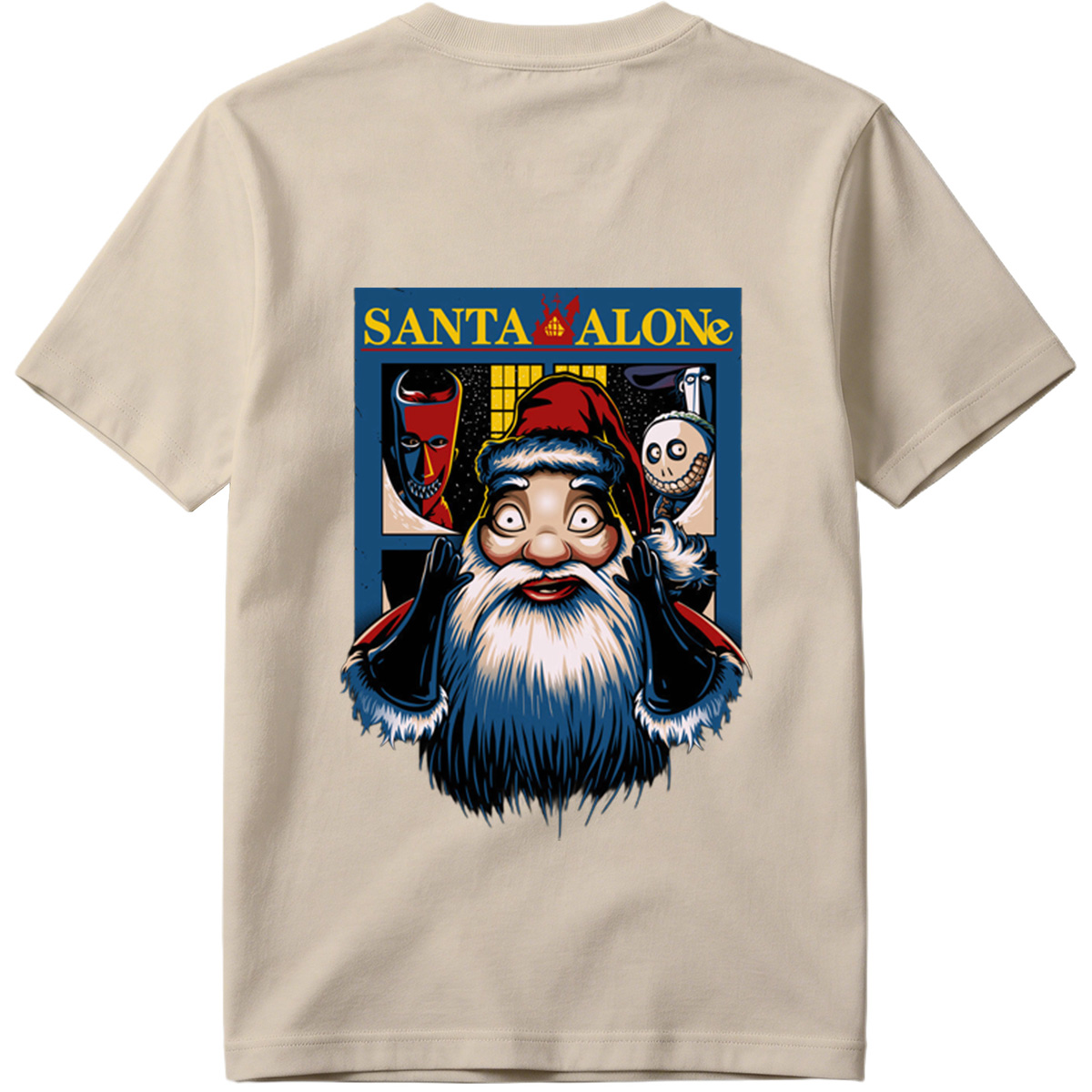 Santa Alone: Santa Claus, Jack Skellington, and Red Mask - Tee