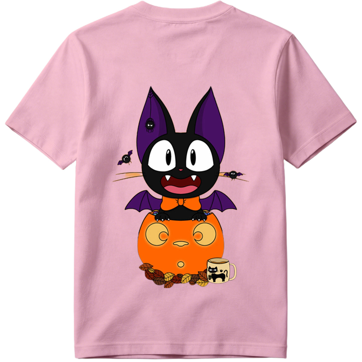 Halloween Cat with Pumpkin and Bat Wings - Tee
