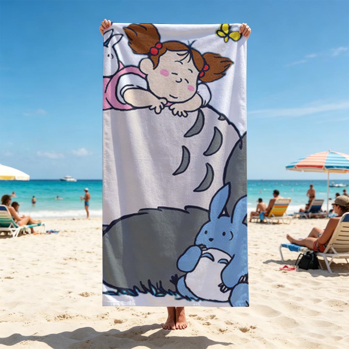 Totoro, Mei, Satsuki, and Friends in a Whimsical Forest Scene - Beach towels