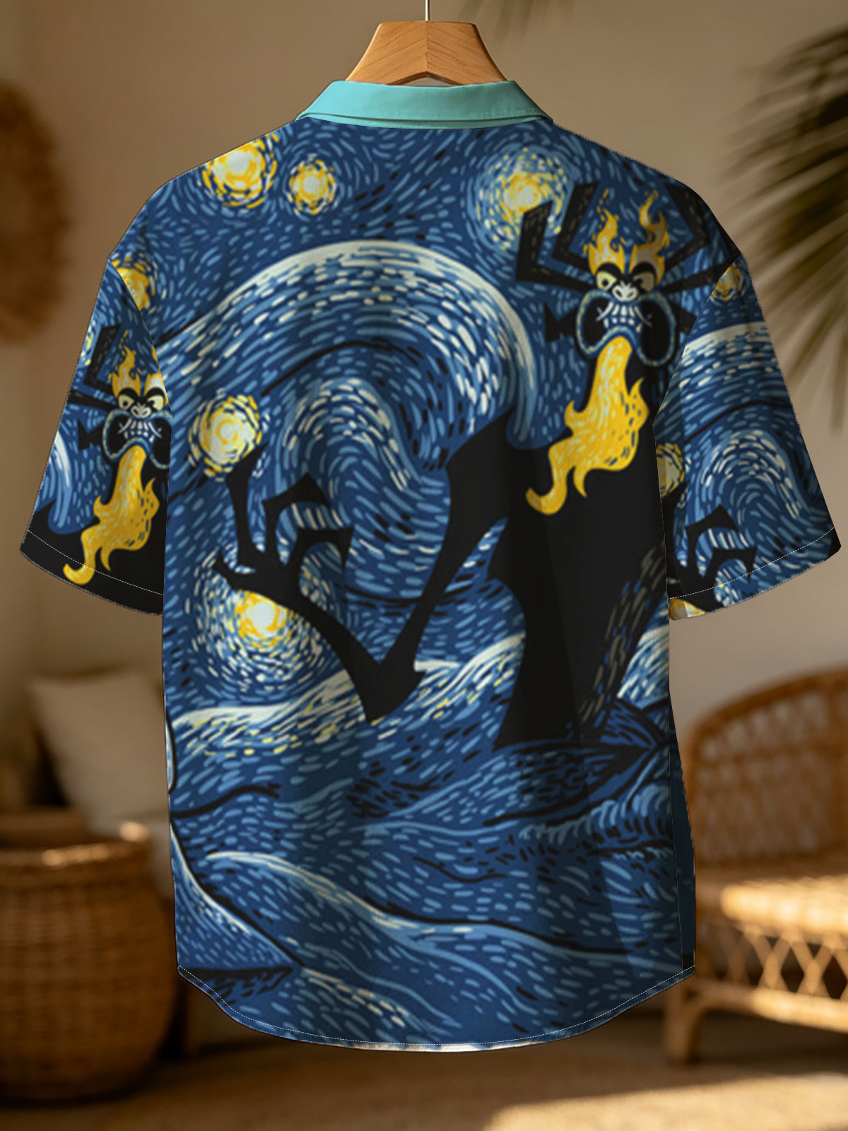 Samurai vs. Fiery Spider in Starry Night Landscape -  Shirt