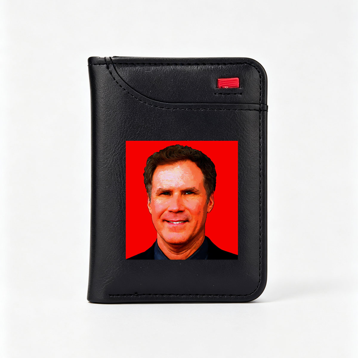 Will Ferrell in a bold red background portrait - Vertical Style Wallet