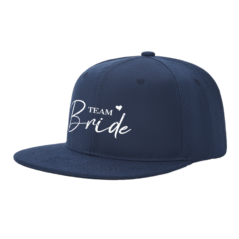 Flat Brim Baseball Cap Team Bride Script Logo Streetwear Underground Skate Style for Wedding Party Events Bridal Crew Fashion Statement Hat for Bridesmaids and Celebrants