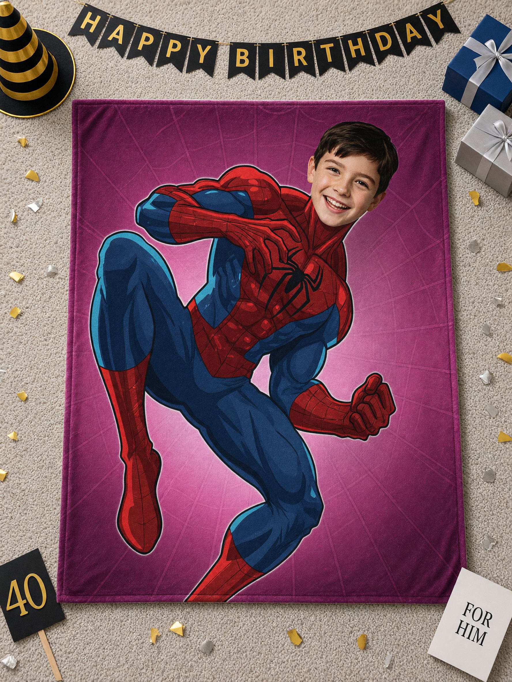 Custom Face Photo Superhero Fleece Blanket, Personalized Flannel Throw Blanket for Kids, Ideal Personalized Gift