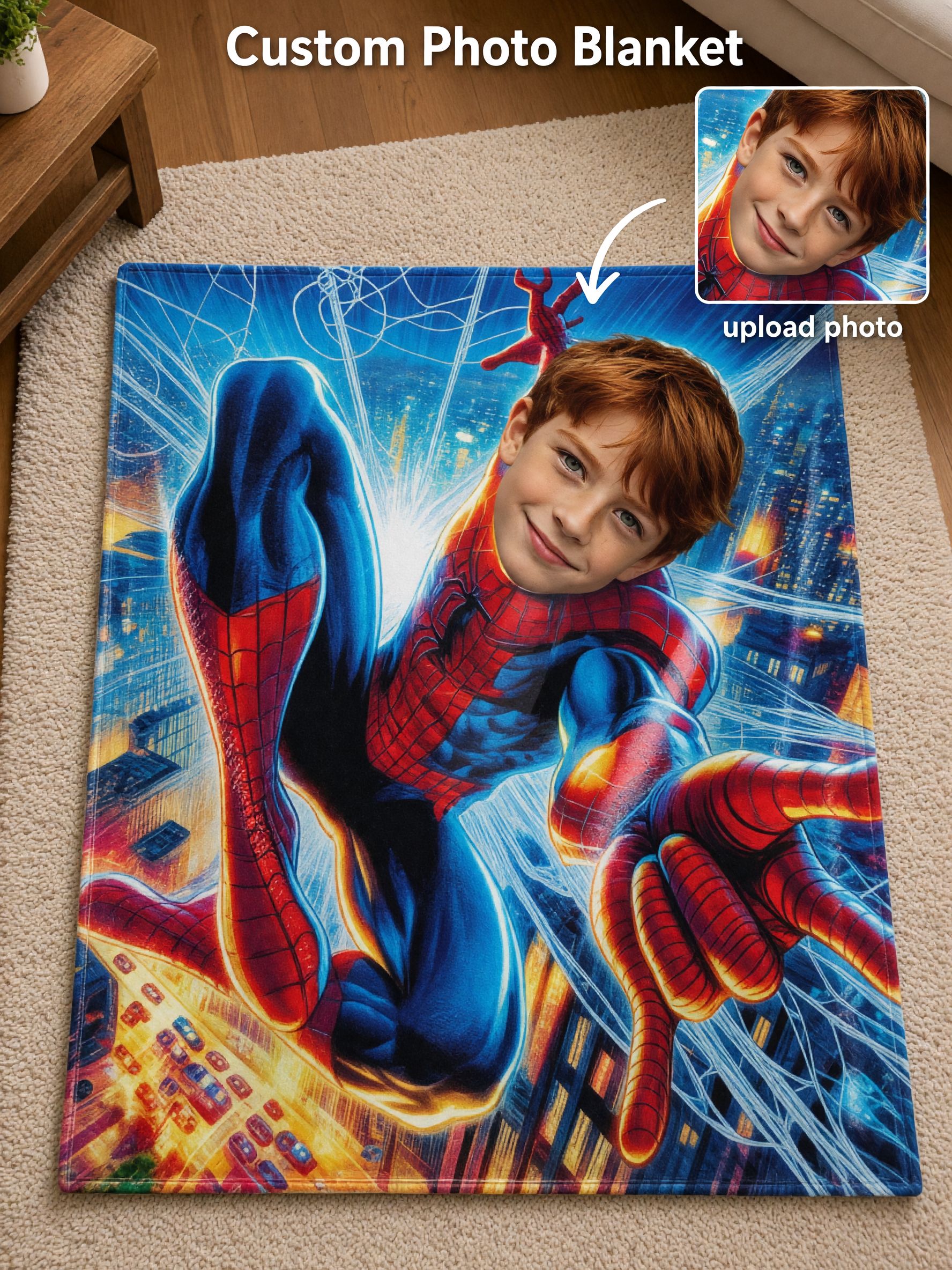 Custom Photo Face Blanket Personalized Superhero Flannel Throw Fleece Bedding Couch Cover Cozy Keepsake Gift