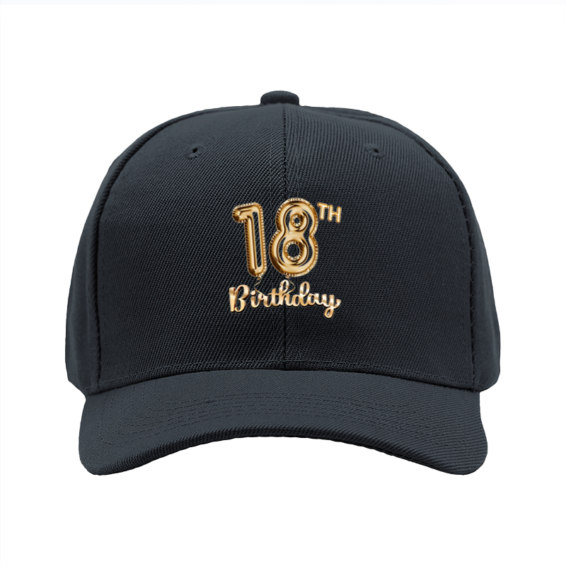 1pc New Baseball Cap with 18th Birthday Gold Balloon Print Unisex Adjustable Hat for Party Celebration Adults and Teens