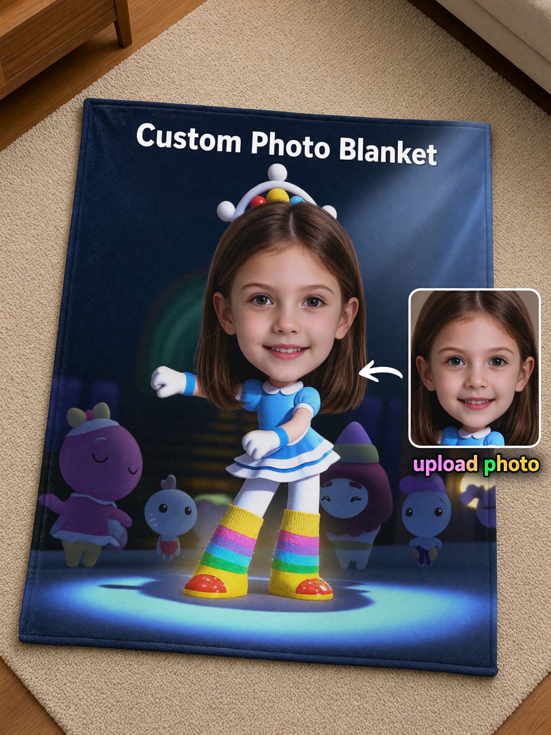 Custom Face Photo Blanket Personalized Flannel Fleece Throw Soft Cartoon Character Bedding Ideal Keepsake Gift