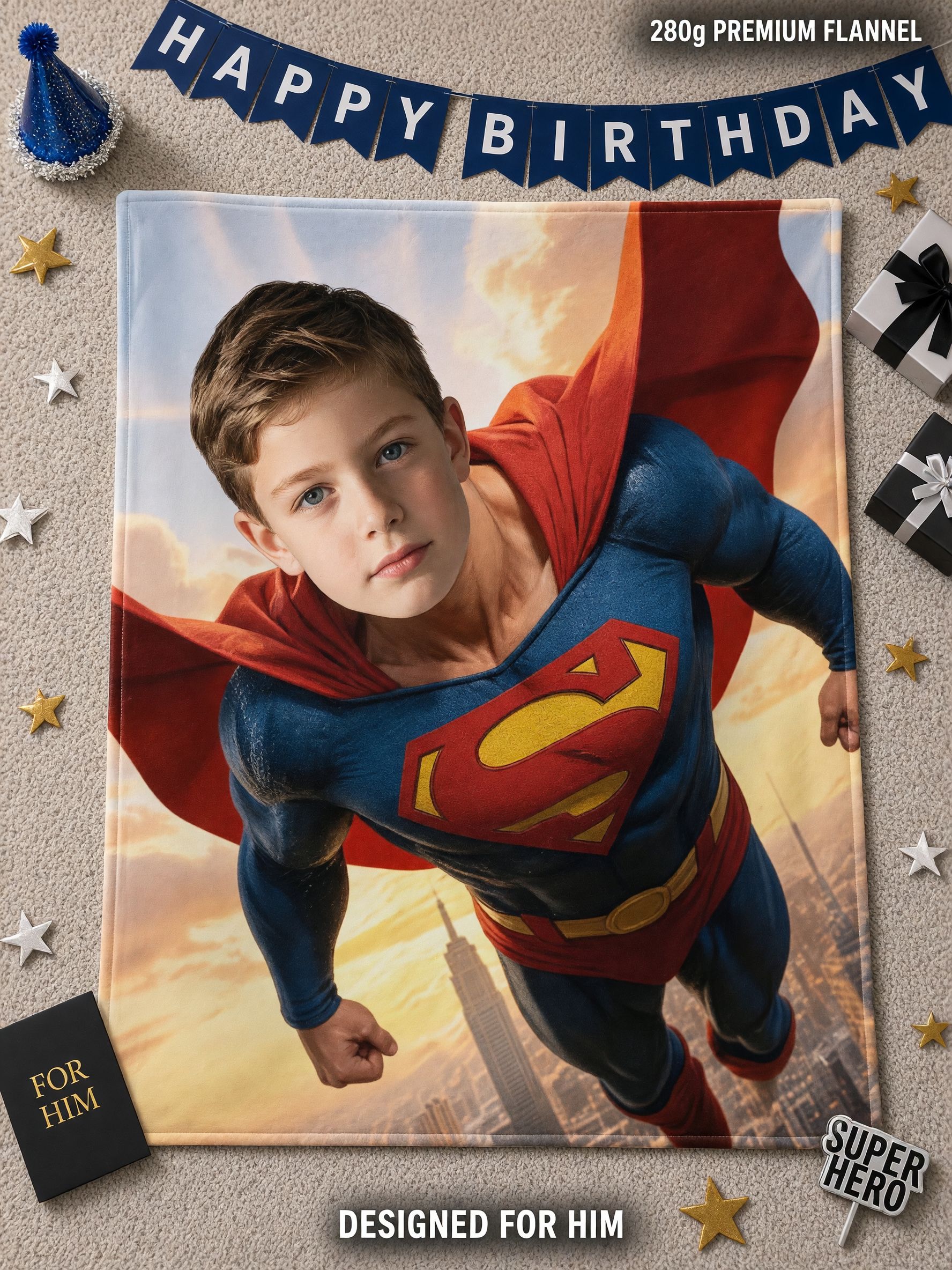 Custom Photo Superhero Face Blanket Personalized Flannel Throw Ultra Soft Plush Fleece Ideal Gift for Kids