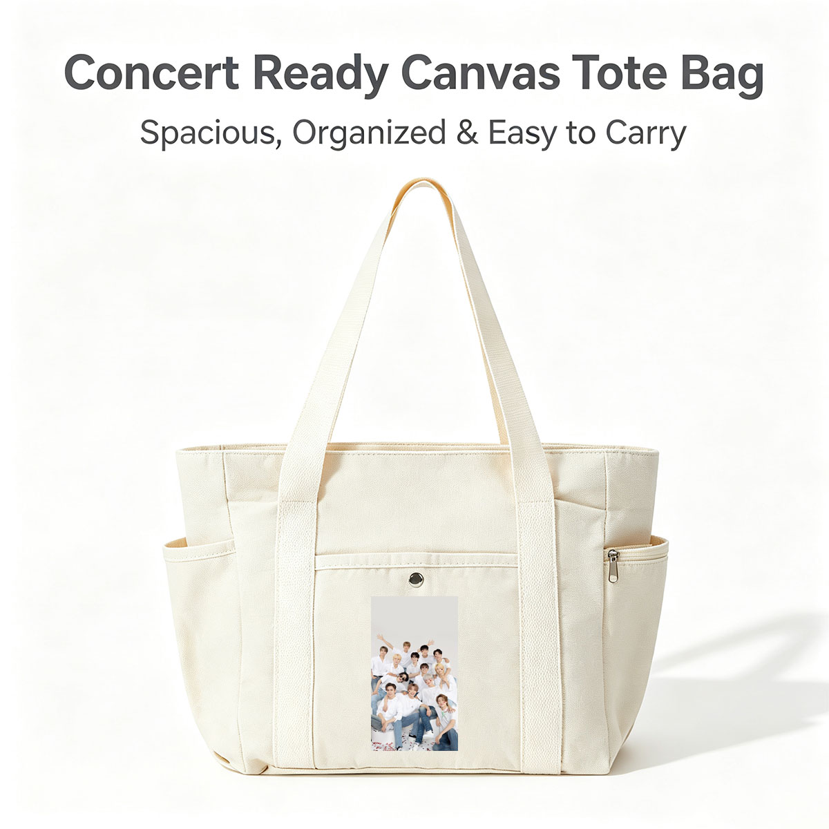 SEVENTEEN Group Photo in White Outfits with Playful Poses and Red Heart Details - Multi-pocket bags