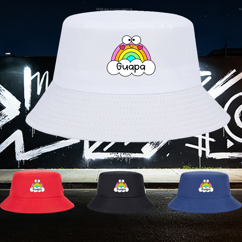 Unisex Fisherman Hat with Rainbow and Heart Print Guapa Design Classic Bucket Hat for Outdoor Sun Protection Travel Beach Casual Wear Adults and Teens