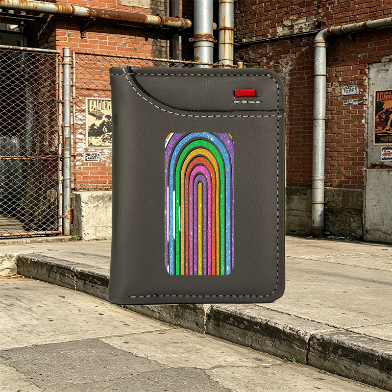Unisex Vertical Wallet with Glitter Rainbow Pattern and Sparkle Design | Compact Card Holder for Everyday Use, Perfect for Students, Young Adults, and Fashion Lovers Seeking Vibrant Style and Practicality