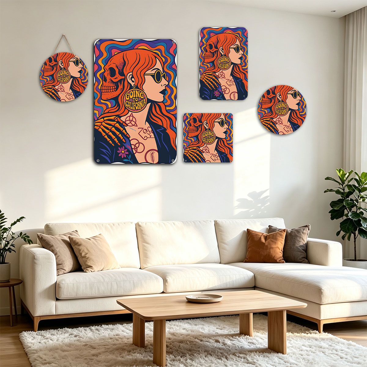 Going to California: Skeleton and Redhead with Psychedelic Vibes - painting