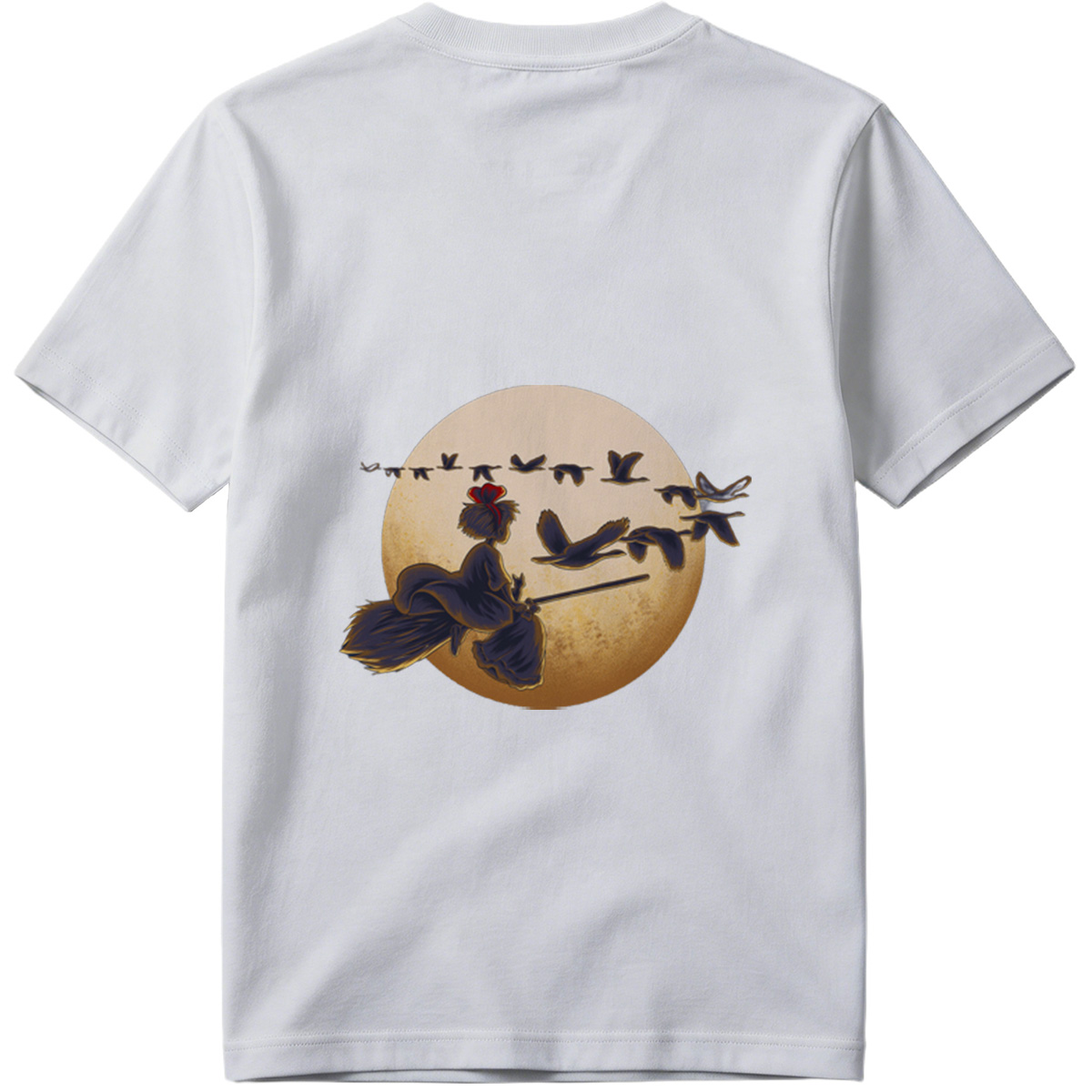 Mulan Flying on a Broomstick with Geese Against the Moon - Tee