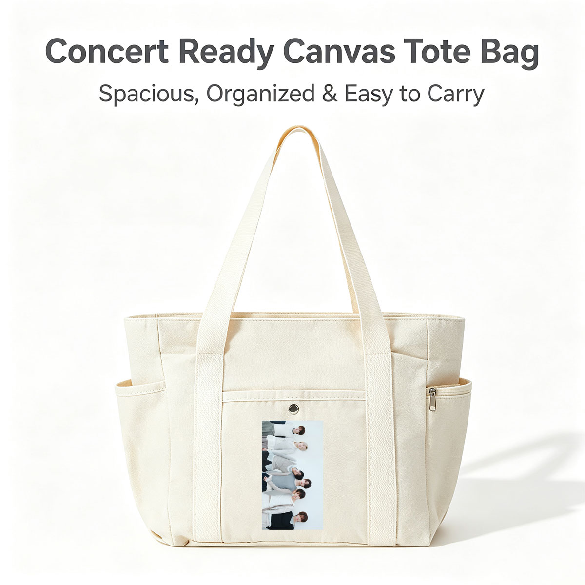 TOMORROW X TOGETHER Members Lying on White Background in Coordinated Outfits - Multi-pocket bags