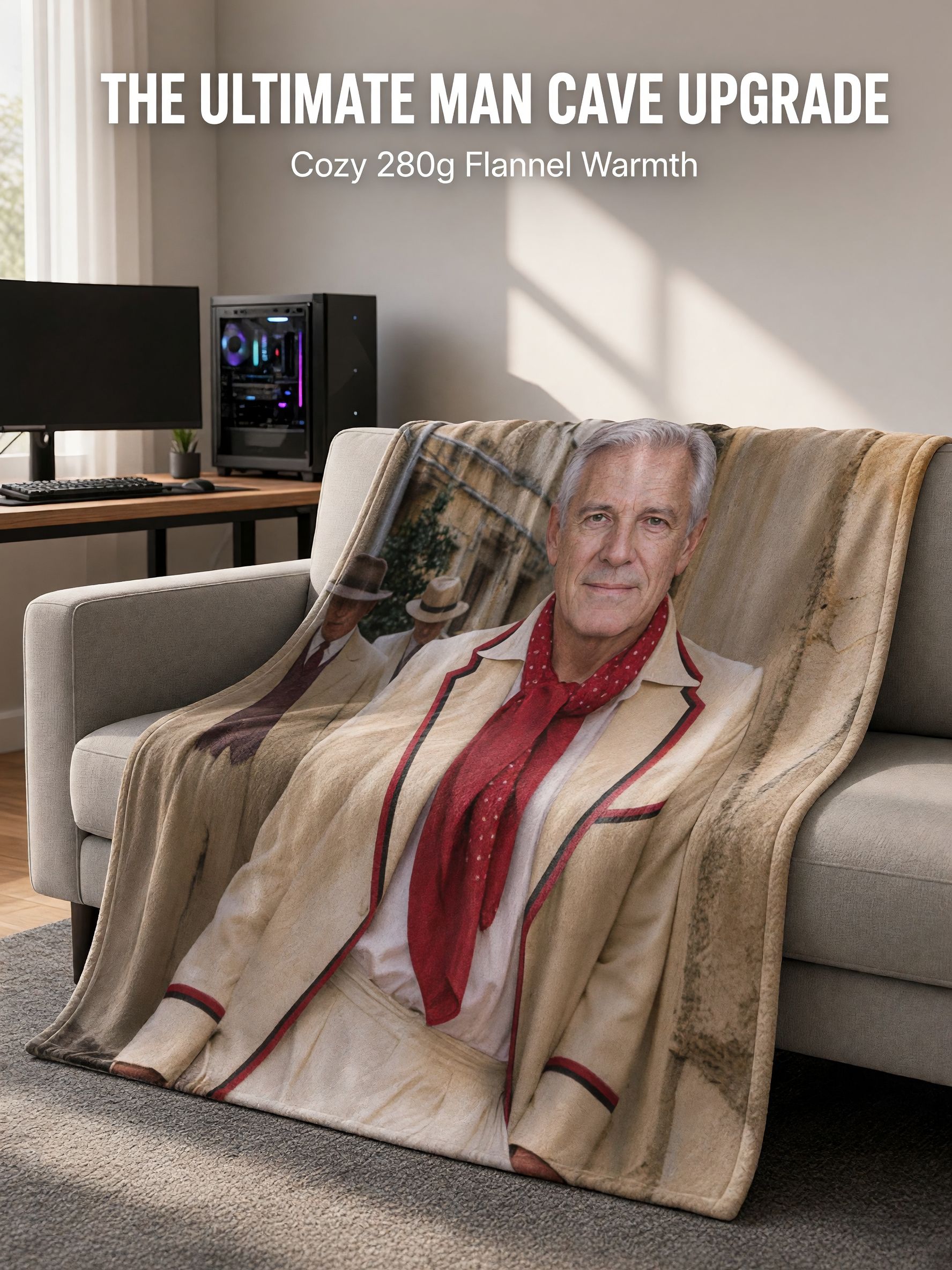 Custom Photo Face Blanket, Personalized Picture Print Flannel Fleece Throw, Ideal Cozy Gift for Couch