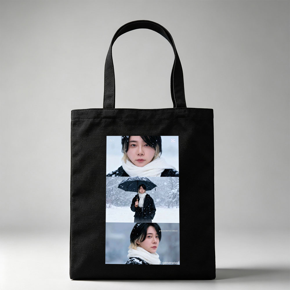 Yeonwoo in Snowy Winter Scene Holding Umbrella with White Scarf and Black Coat - Canvas tote bags