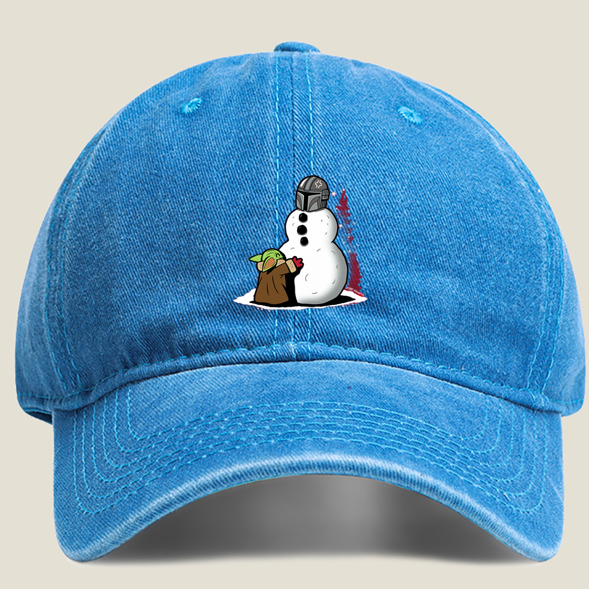 Mandalorian Snowman with Grogu - Washed Denim - Baseball Cap