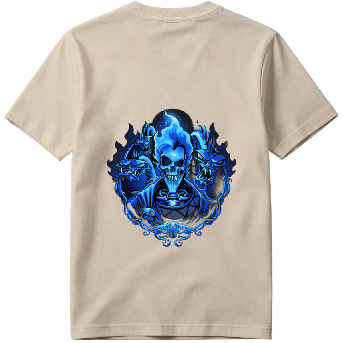 Blue Flame Skull with Demonic Creatures - Tee