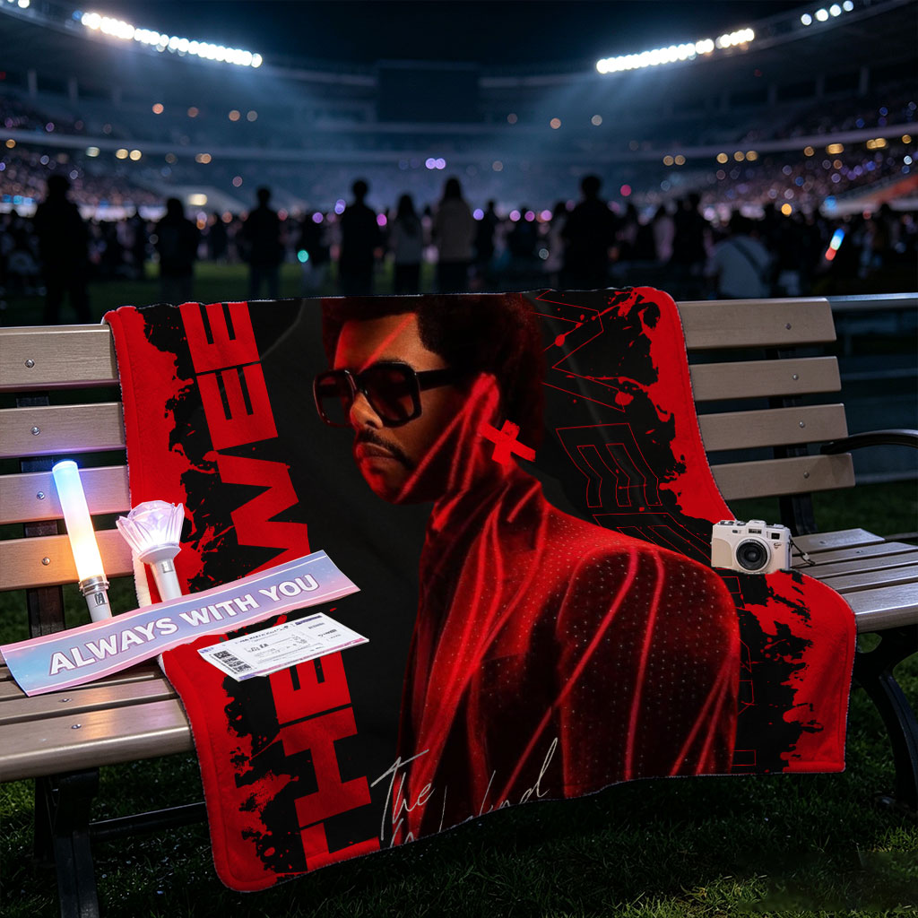 The Weeknd Dark Red Aesthetic Portrait with Bold Typography and Dramatic Lighting - Blankets