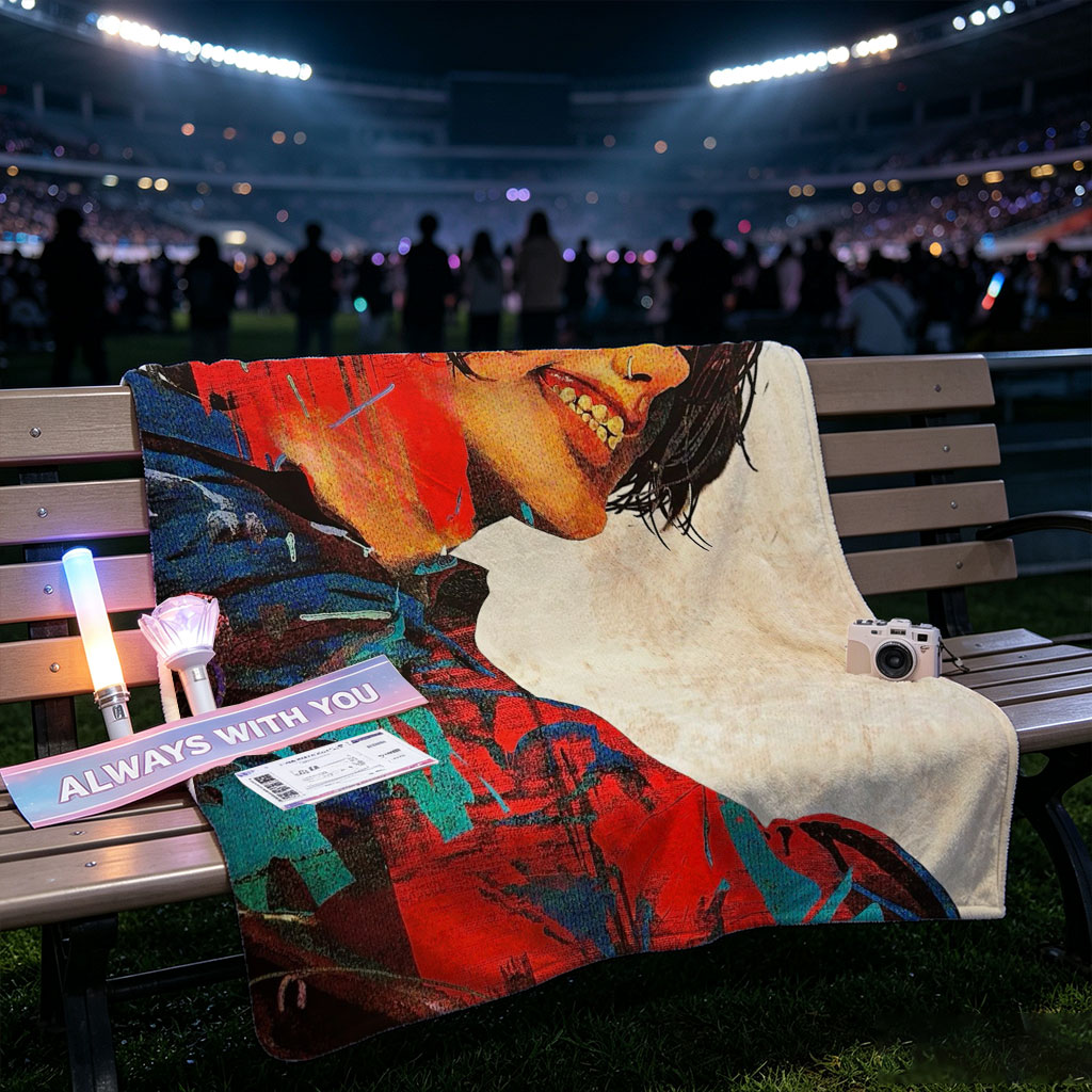 Billie Eilish in a Vibrant Artistic Portrait with Bold Colors and Abstract Elements - Blankets