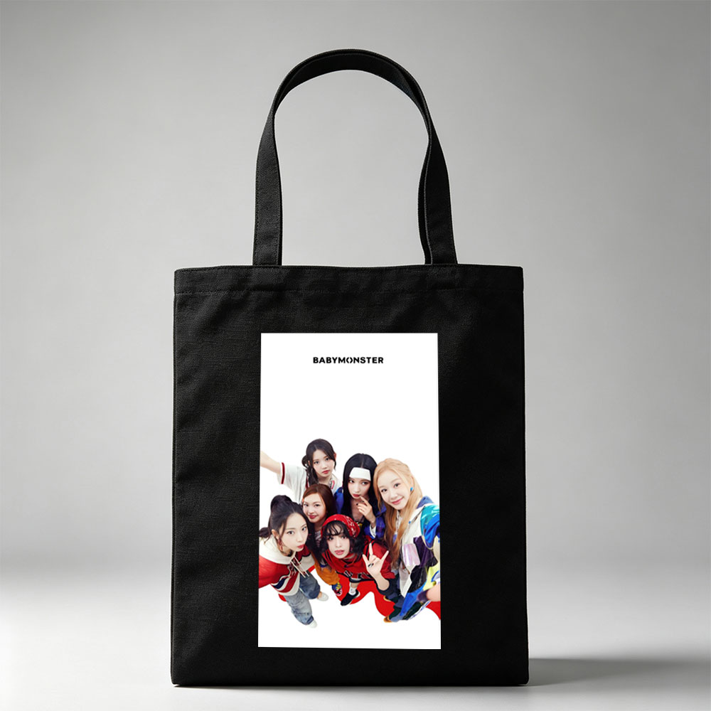 BABYMONSTER Group Photo - Five Members Posing Playfully in Colorful Outfits Against White Background - Canvas tote bags