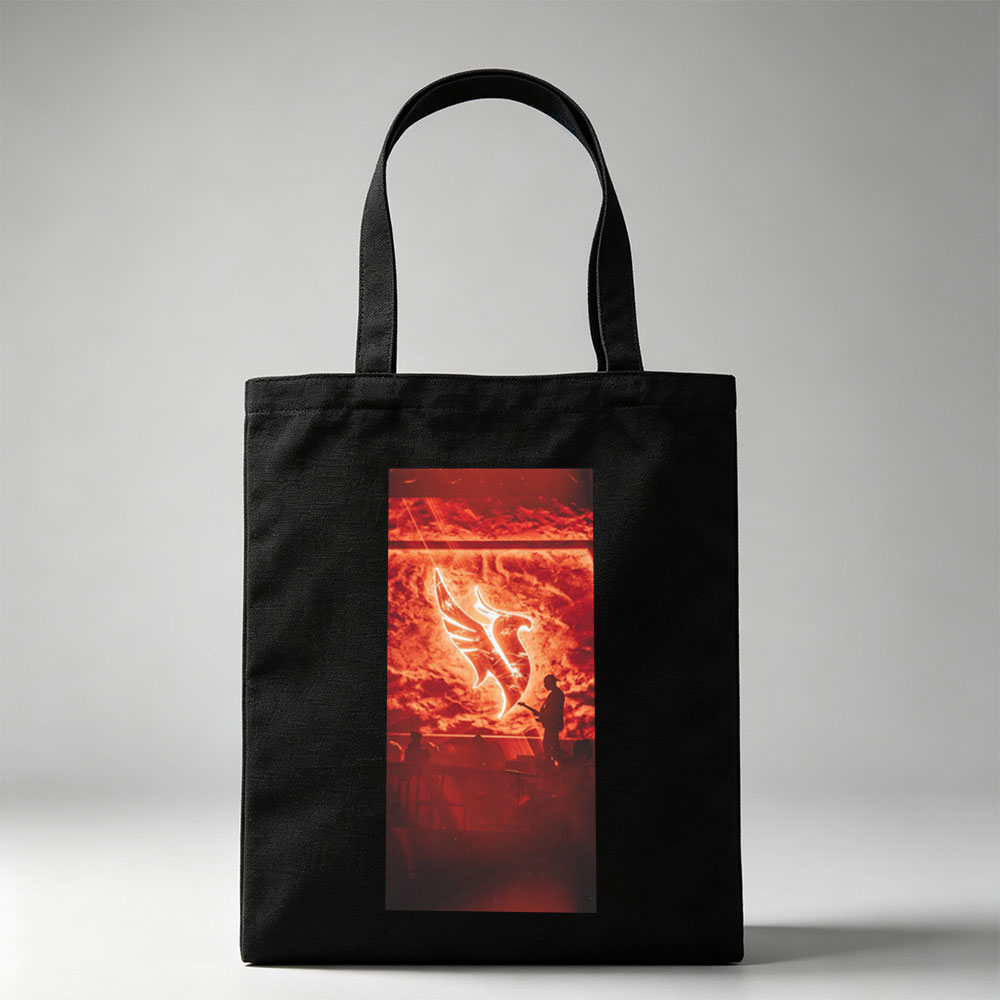 Imagine Dragons Live Performance with Dramatic Red Sky and Glowing Logo Projection - Canvas tote bags