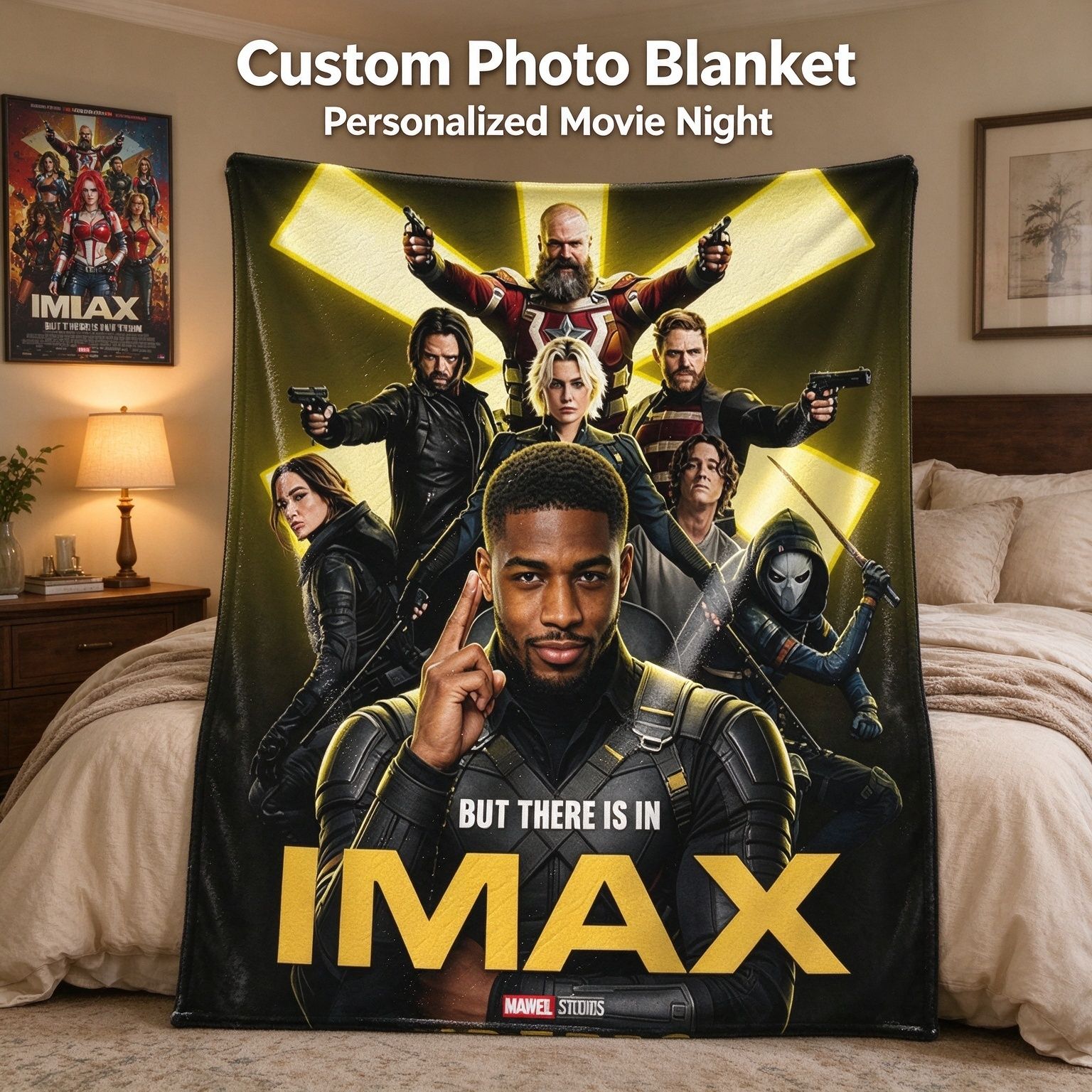 Custom Photo Face Flannel Blanket Personalized Superhero Poster Throw Cozy Plush Bed Couch Gift