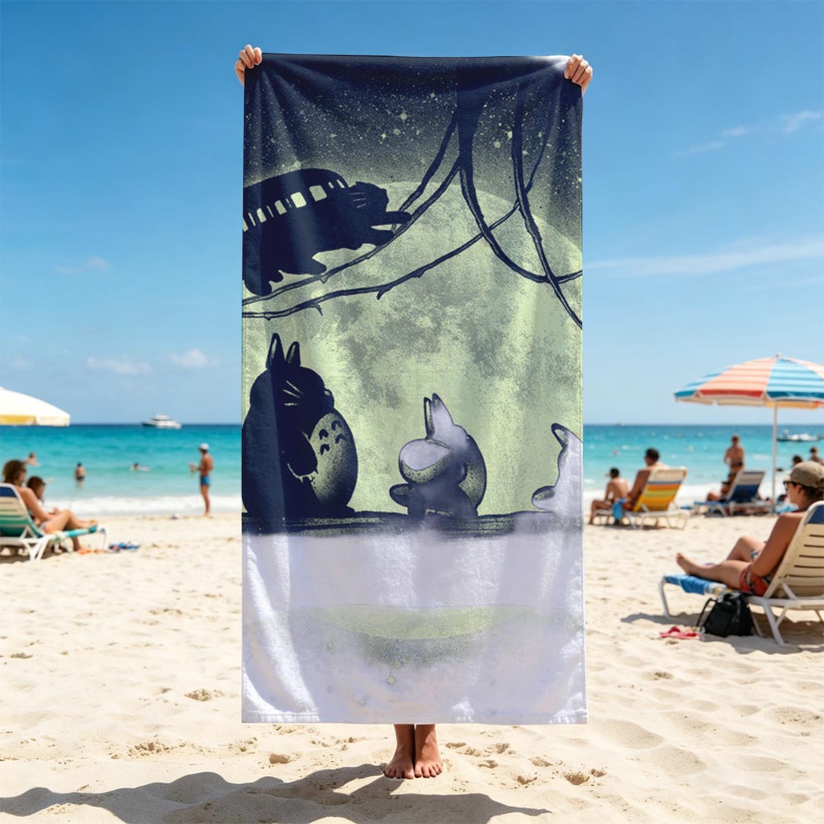 Totoro and Friends Under the Moonlight - Beach towels