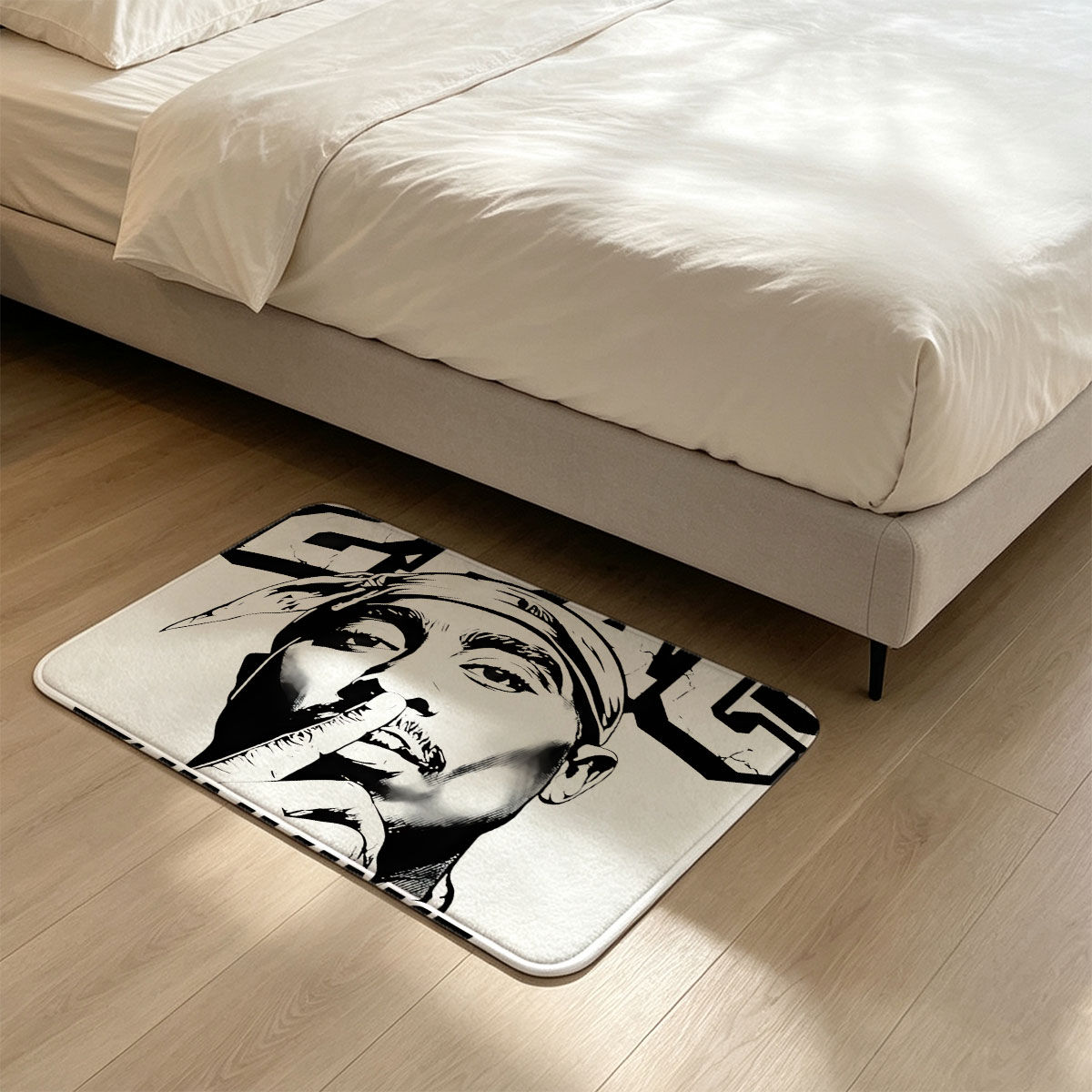 2Pac Thinking: Tupac Shakur Portrait - Flannel floor mat