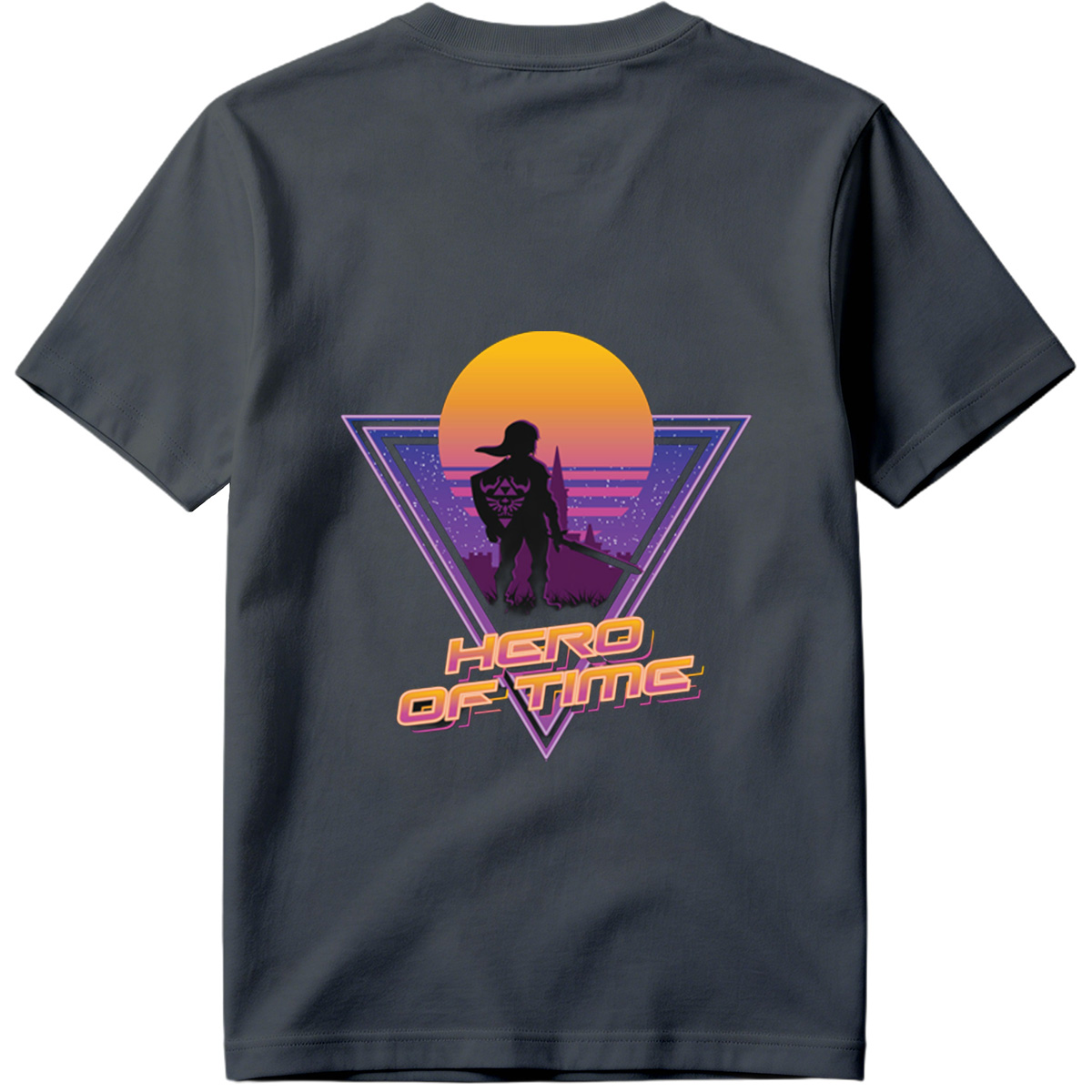 Hero of Time: Link Silhouette in Retro Sunset Scene - Tee