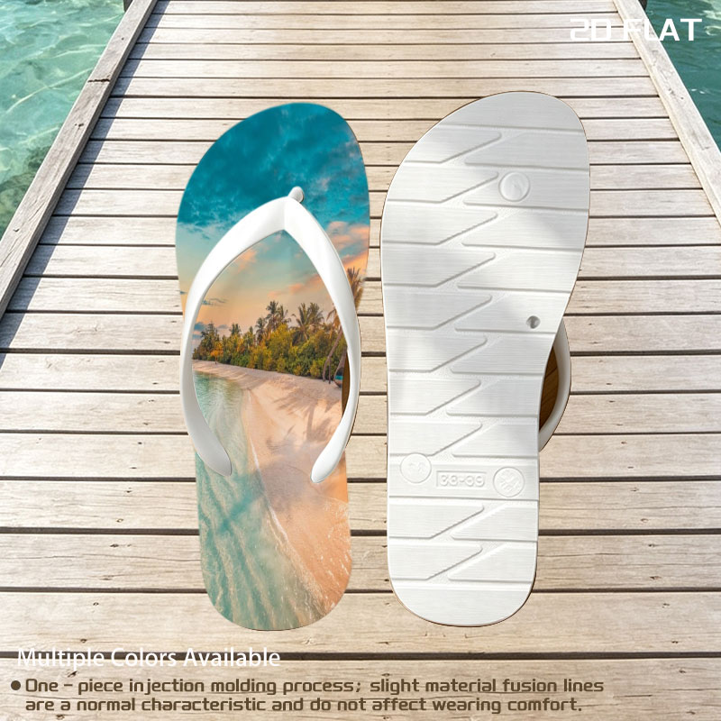 Tropical beach with crystal clear water and palm trees at sunset -  flip-flops