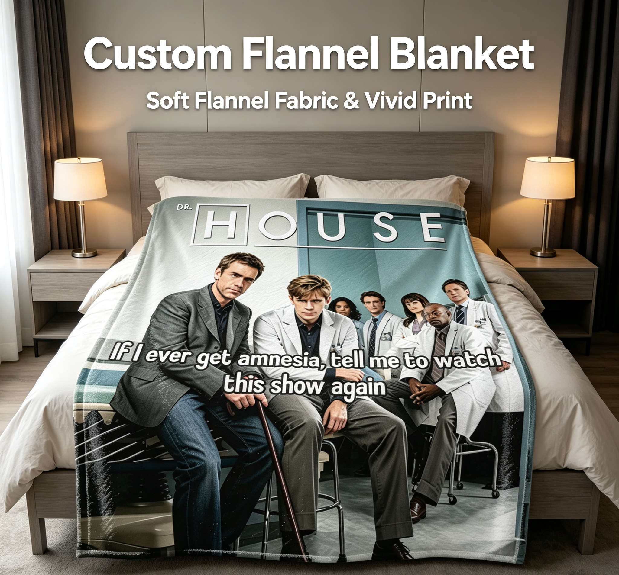 Custom Face Blanket Dr. House TV Show Cast Flannel Blanket Perfect for Fans of the Medical Drama Series Ideal Gift for Birthdays or Holidays