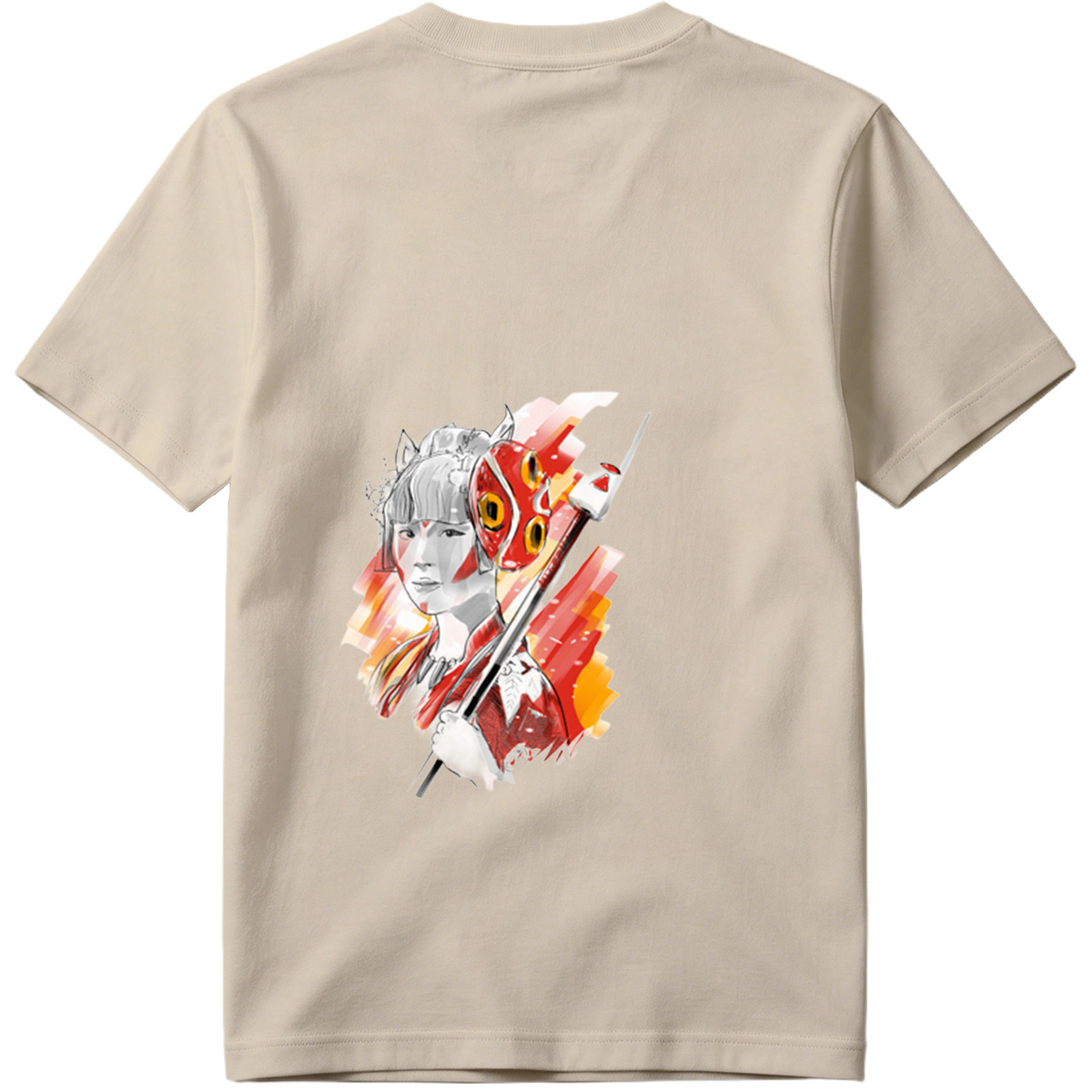 Samurai Girl with Red Mask and Spear - Tee
