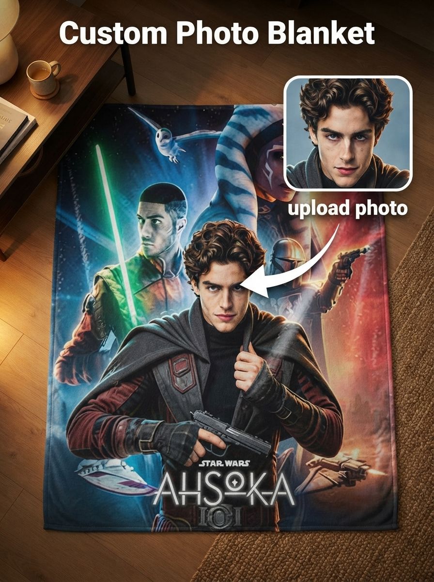 Custom Photo Flannel Throw Blanket Personalized Portrait Sci Fi Galactic Hero Soft Fleece Cozy Bedding Couch Gift