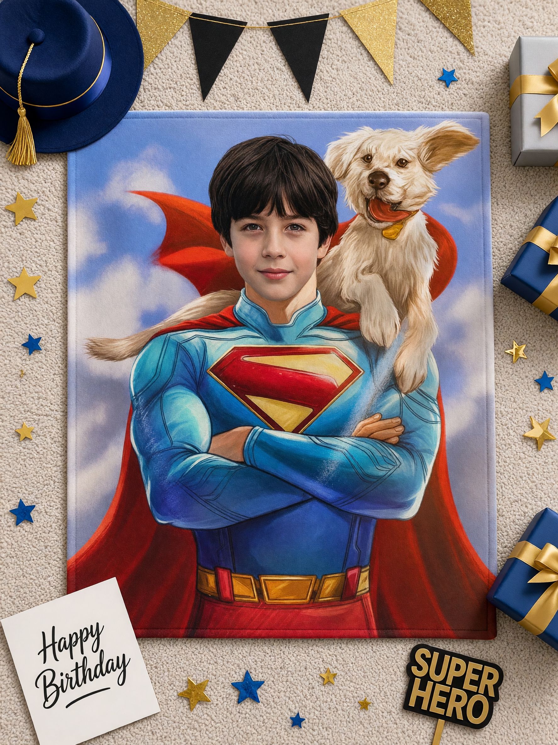 Personalized Superhero Face Photo Blanket Soft Flannel Throw Cozy Bed Couch Cover Ideal Custom Gift for Kids