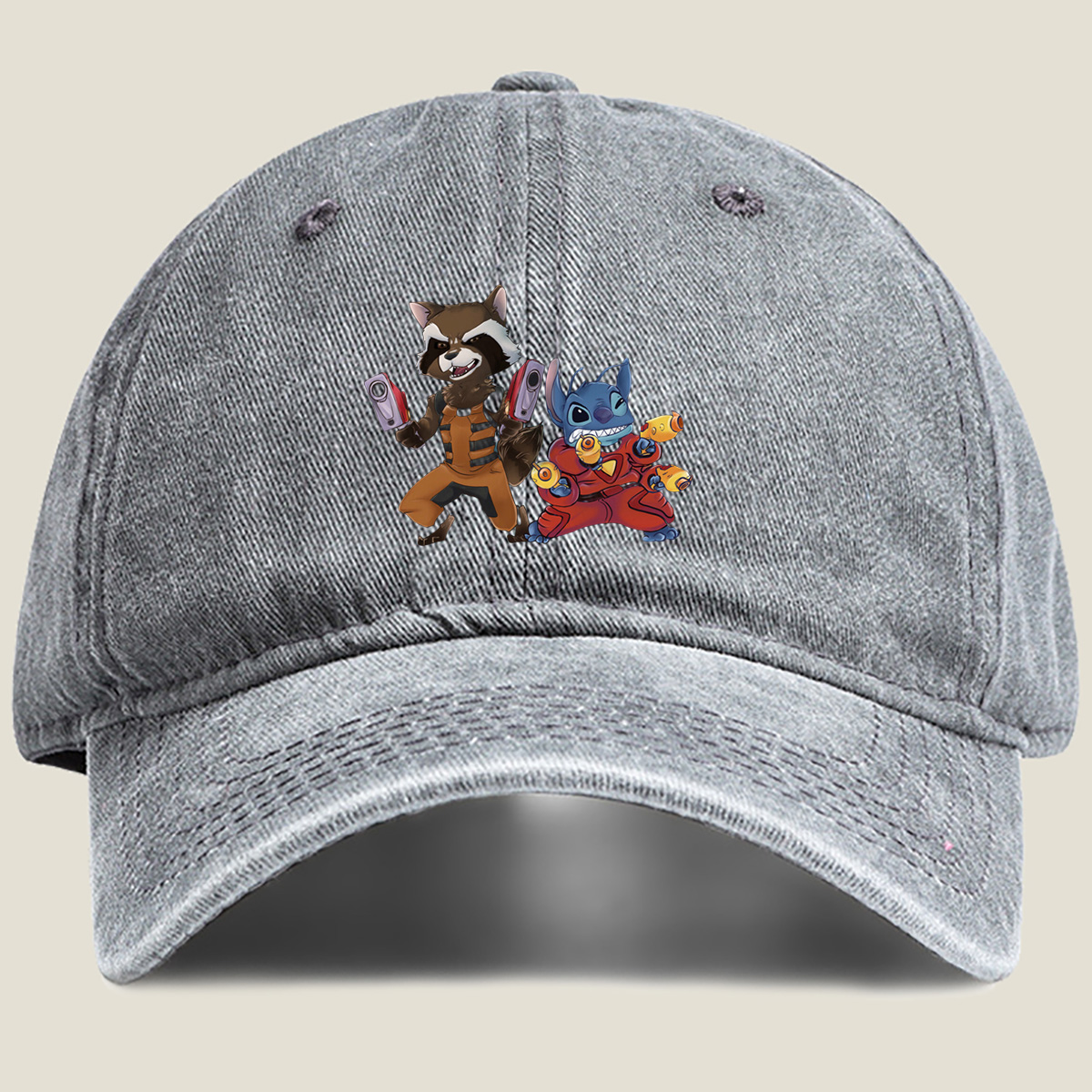 Rocket Raccoon and Stitch - Washed Denim - Baseball Cap