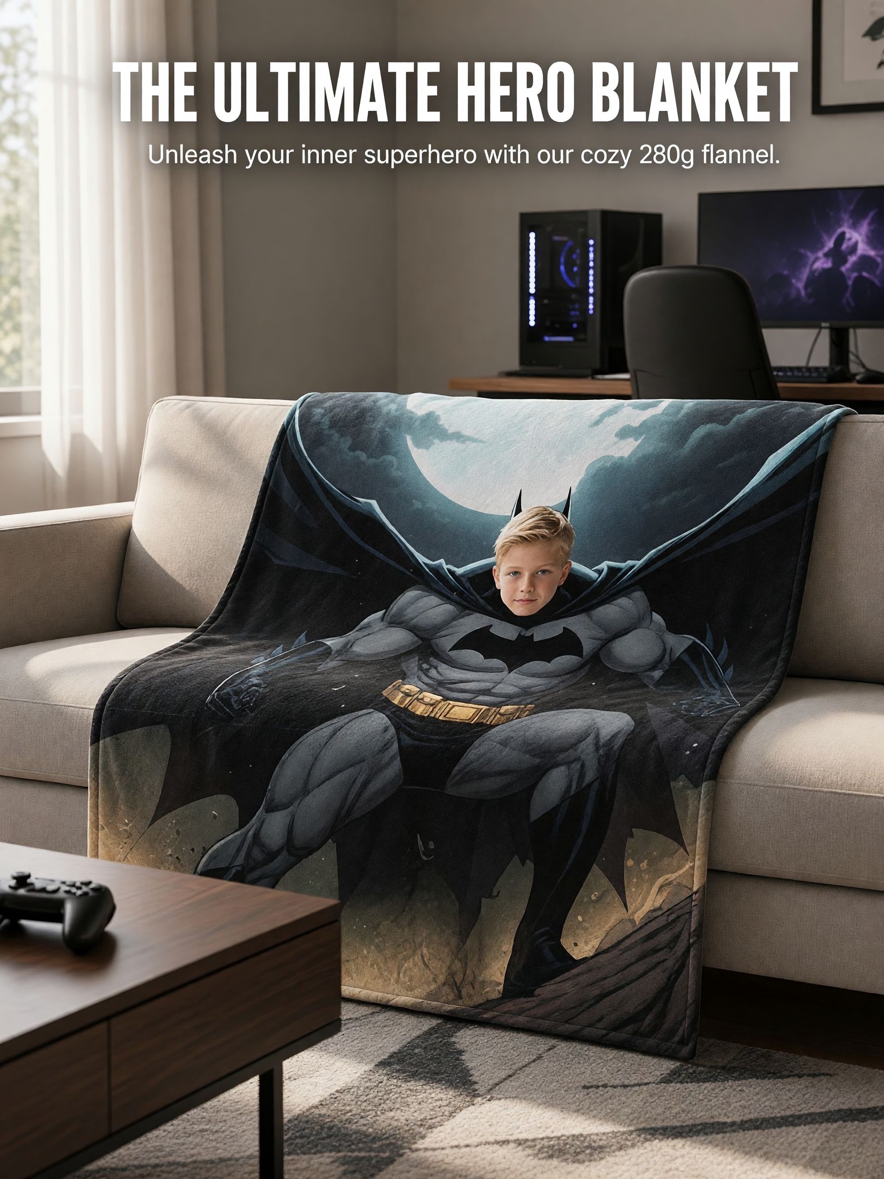 Custom Face Photo Blanket Personalized Superhero Flannel Throw Ultra Soft Bed Couch Wrap Warm Gift
