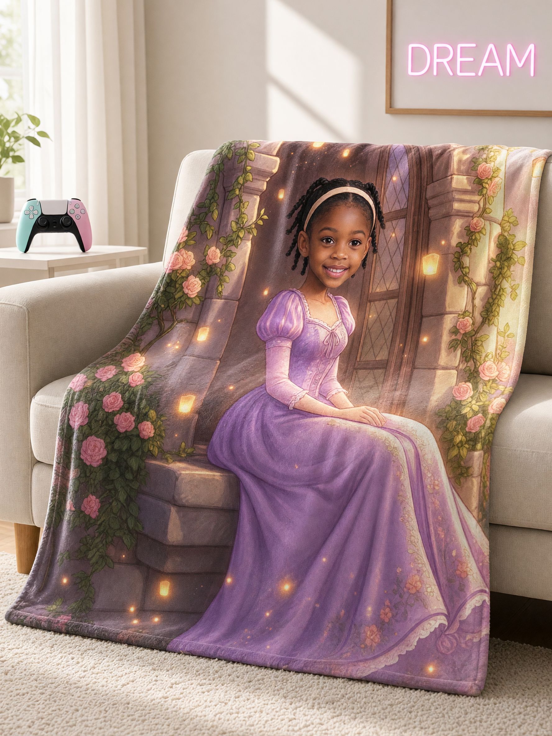 Custom Face Princess Blanket, Personalized Portrait Flannel Fleece Throw, Ultra Soft Ideal Personalized Gift