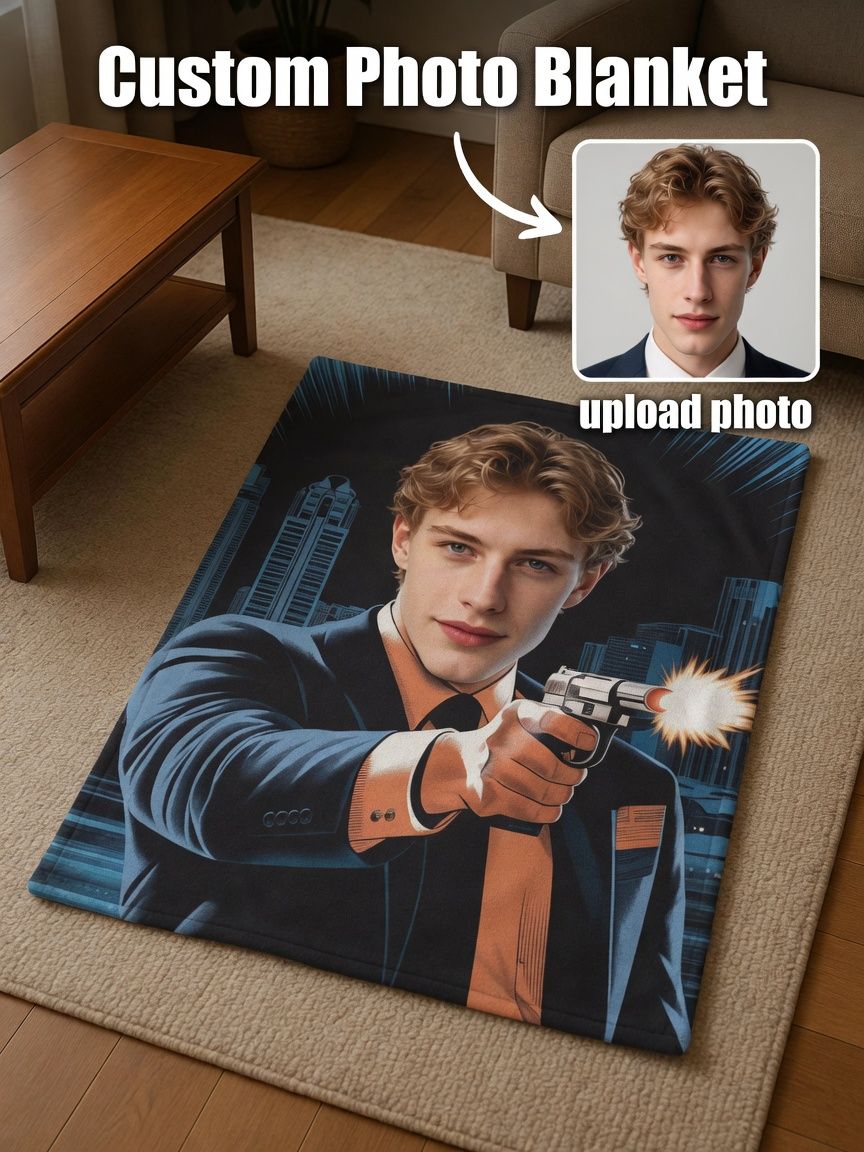 Custom Face Photo Blanket Personalized Comic Action Portrait Flannel Fleece Throw Warm Bed Couch Picture Blanket