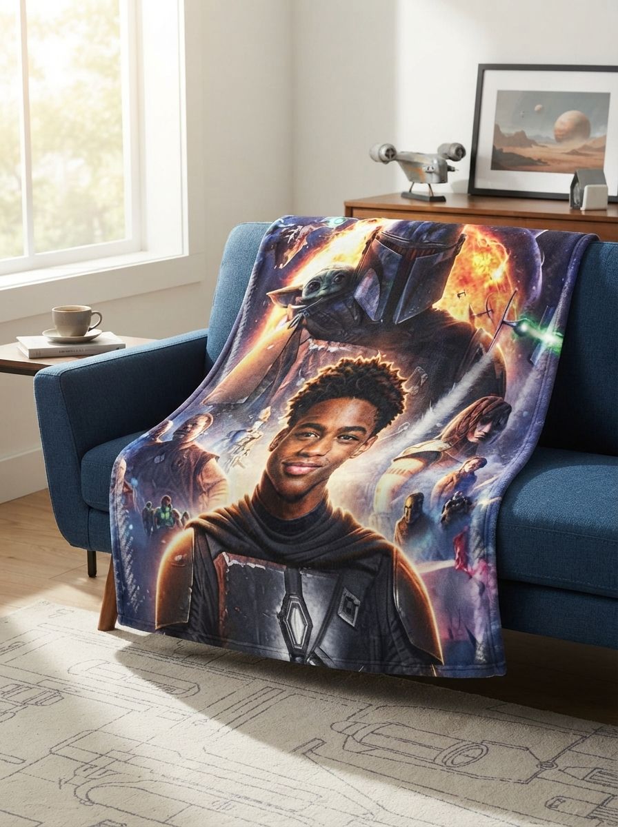 Custom Face Photo Flannel Blanket Personalized Sci-Fi Warrior Fleece Throw for Bed Sofa and Movie Nights Unique