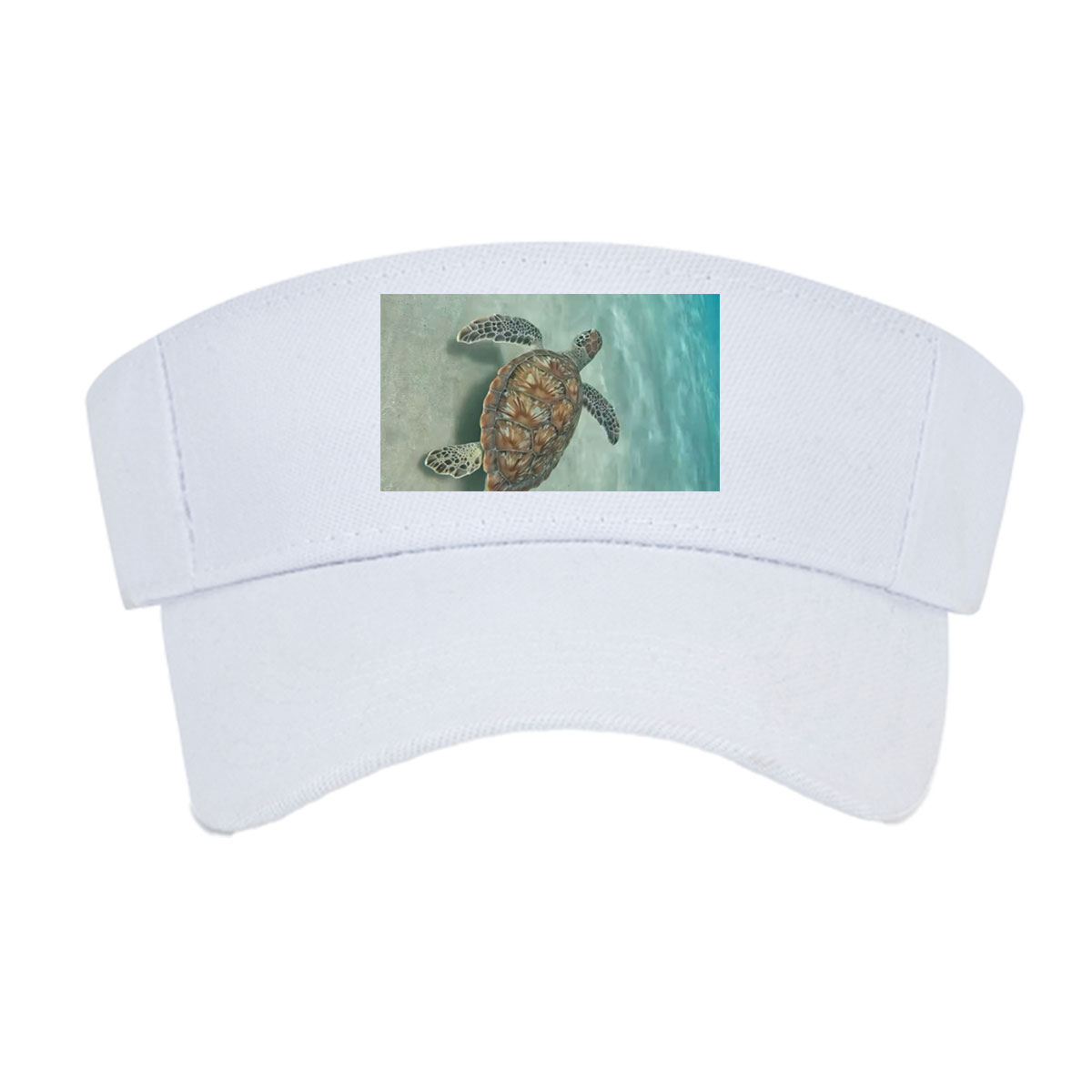 Sea turtle swimming gracefully over sandy ocean floor -  Visor cap