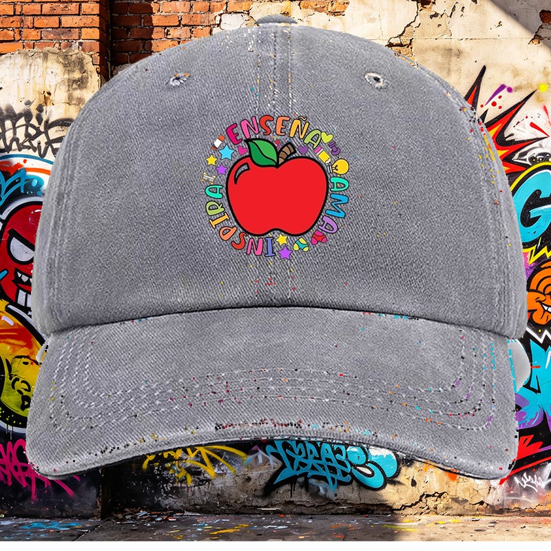 Men's Printed Washed Cap with Colorful Apple & 