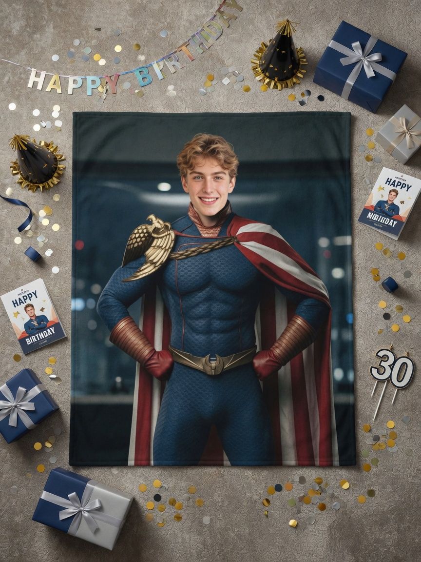 Custom Photo Face Superhero Flannel Blanket Personalized Ultra Soft Fleece Throw for Bed Couch and Memorable Gifting