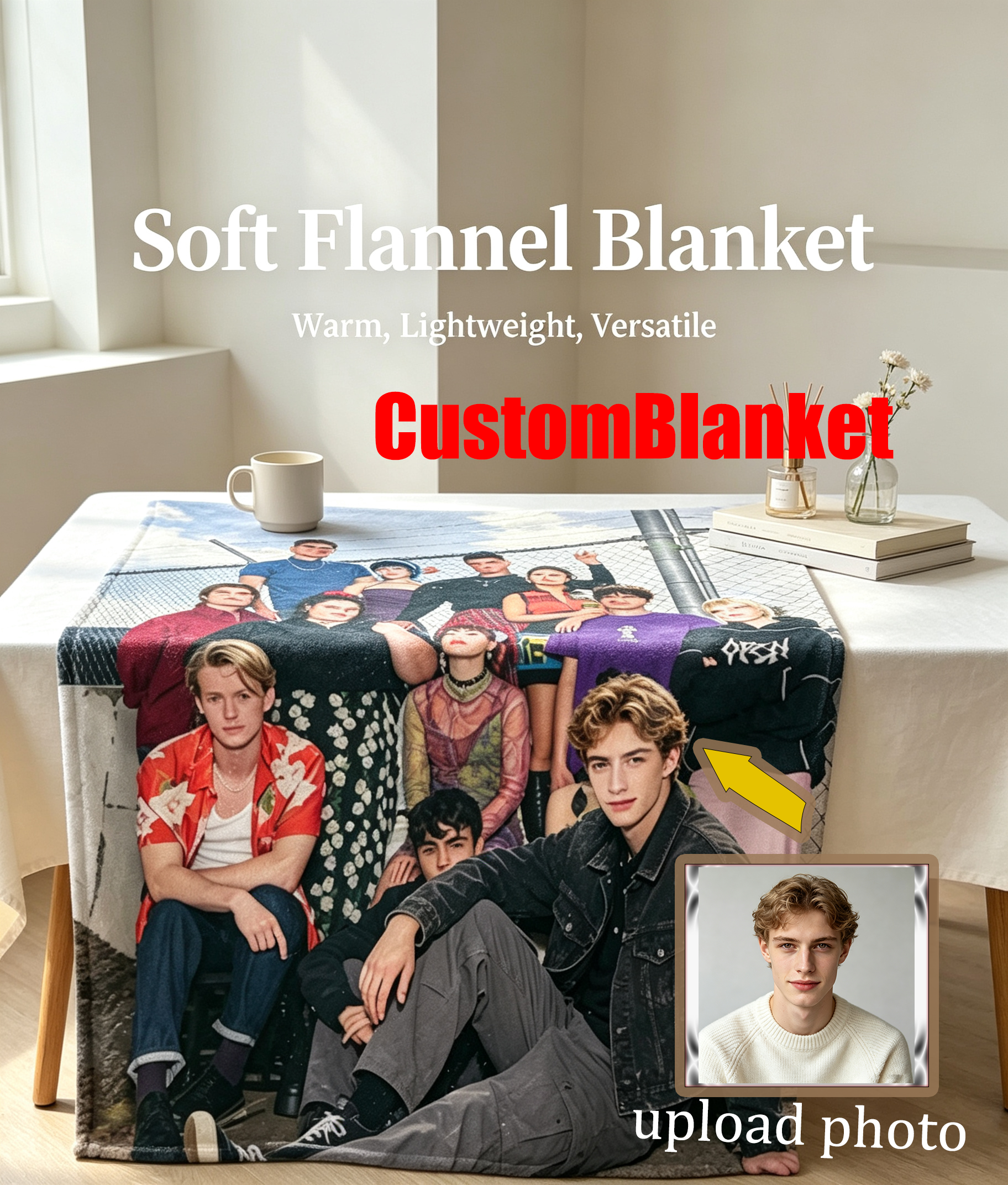 Custom Face Blanket Featuring Diverse Youth Group Portrait Flannel Blanket Perfect for Cozy Nights and Unique Gift or Giveaway Idea