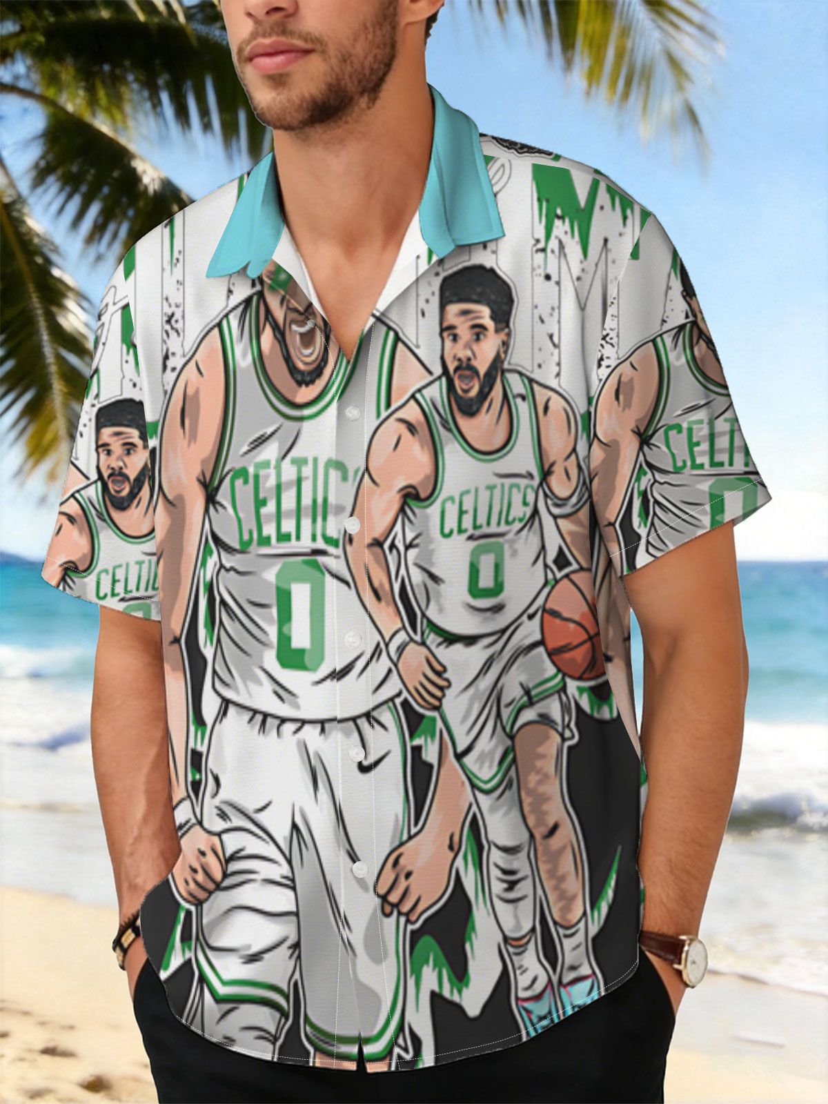 Jayson Tatum in Celtics Uniform, Basketball Action Art -  Shirt