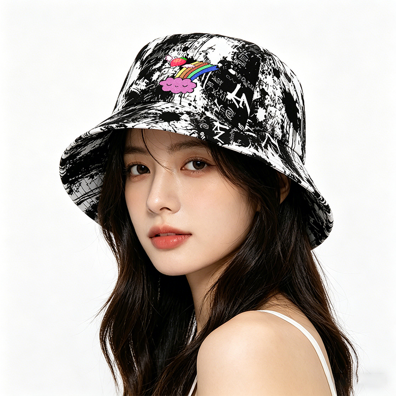 Unisex Classic Graffiti Bucket Hat with Flying Strawberry Rainbow Cloud Print | Cute Streetwear Sun Hat for Outdoor Activities, Travel, and Casual Wear | Perfect for Teens, Young Adults, and Trendy Fashion Lovers