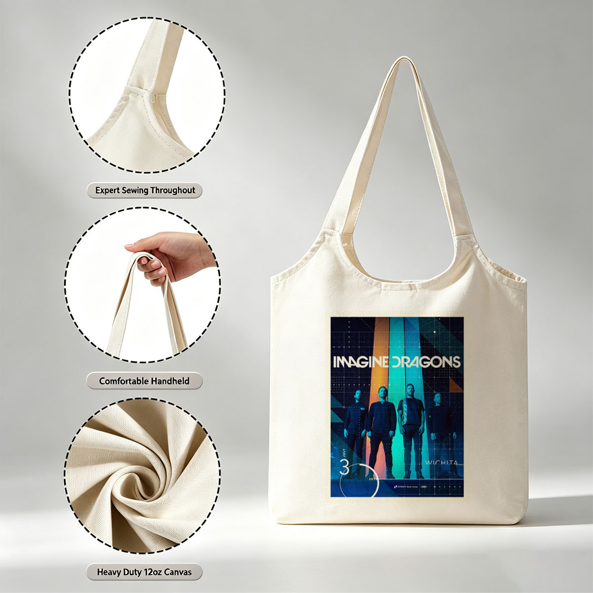 Imagine Dragons Live Performance in Wichita 2016 Concert Poster - Canvas shoulder bags/