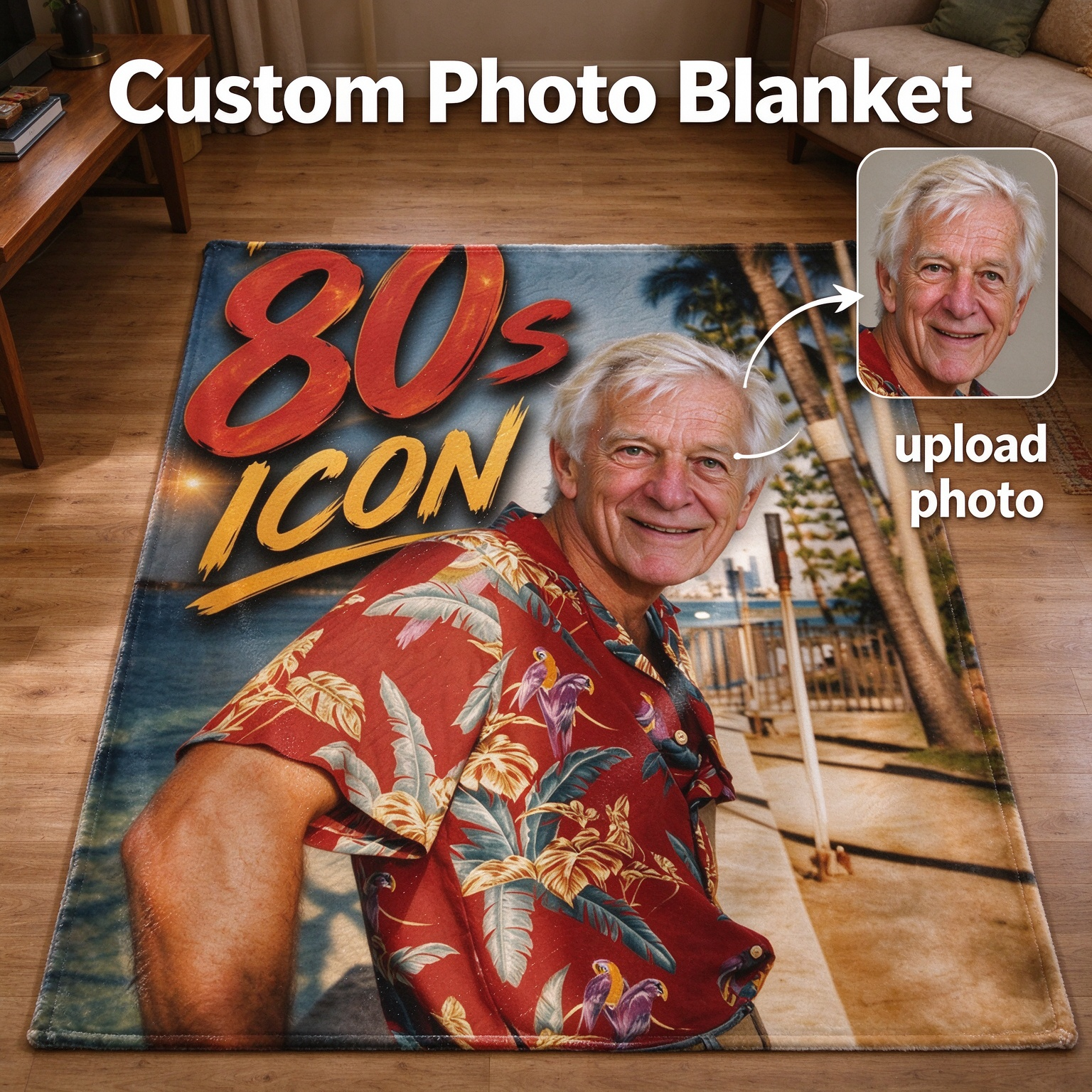 Custom Photo Face Blanket Ultra Soft Flannel Fleece Throw Personalized Retro 80s Gift for Family Couch and Bed
