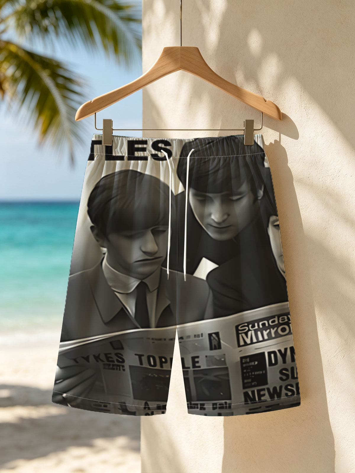 The Beatles Reading Sunday Mirror Newspaper -  Beach shorts