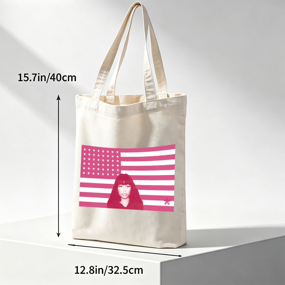Nicki Minaj in Front of Pink American Flag Background - Canvas tote bags